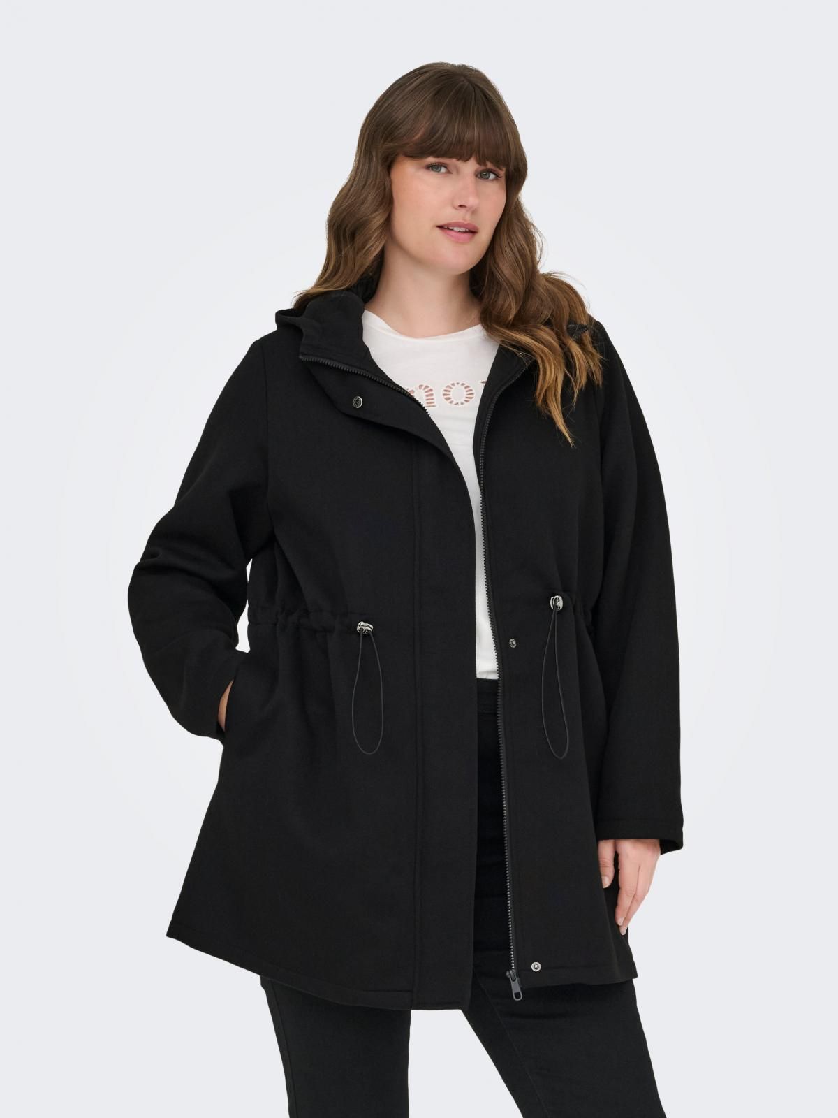 온리 빅사이즈 후드 롱 코트 15349981_2161 BLACK / BLACK - 상품 이미지