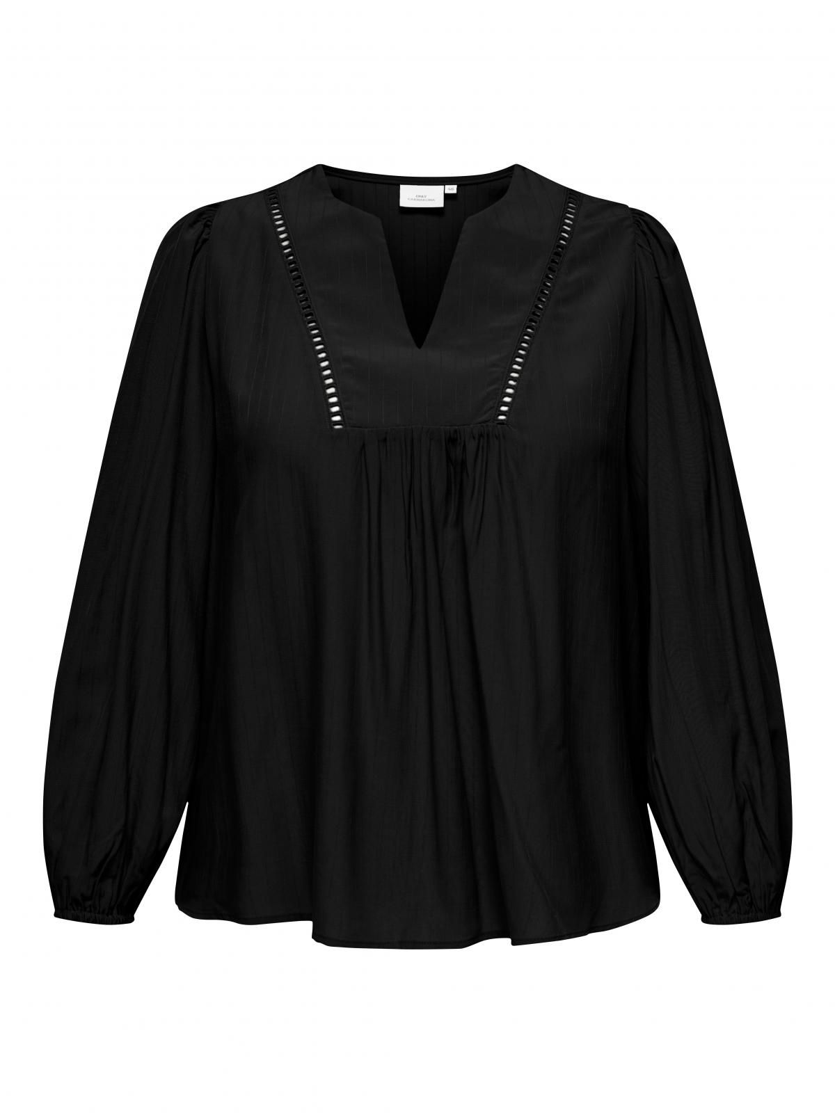 온리 페미닌 브이넥 퍼프소매 블라우스 15328989_2161 BLACK / BLACK - 상세 이미지 3