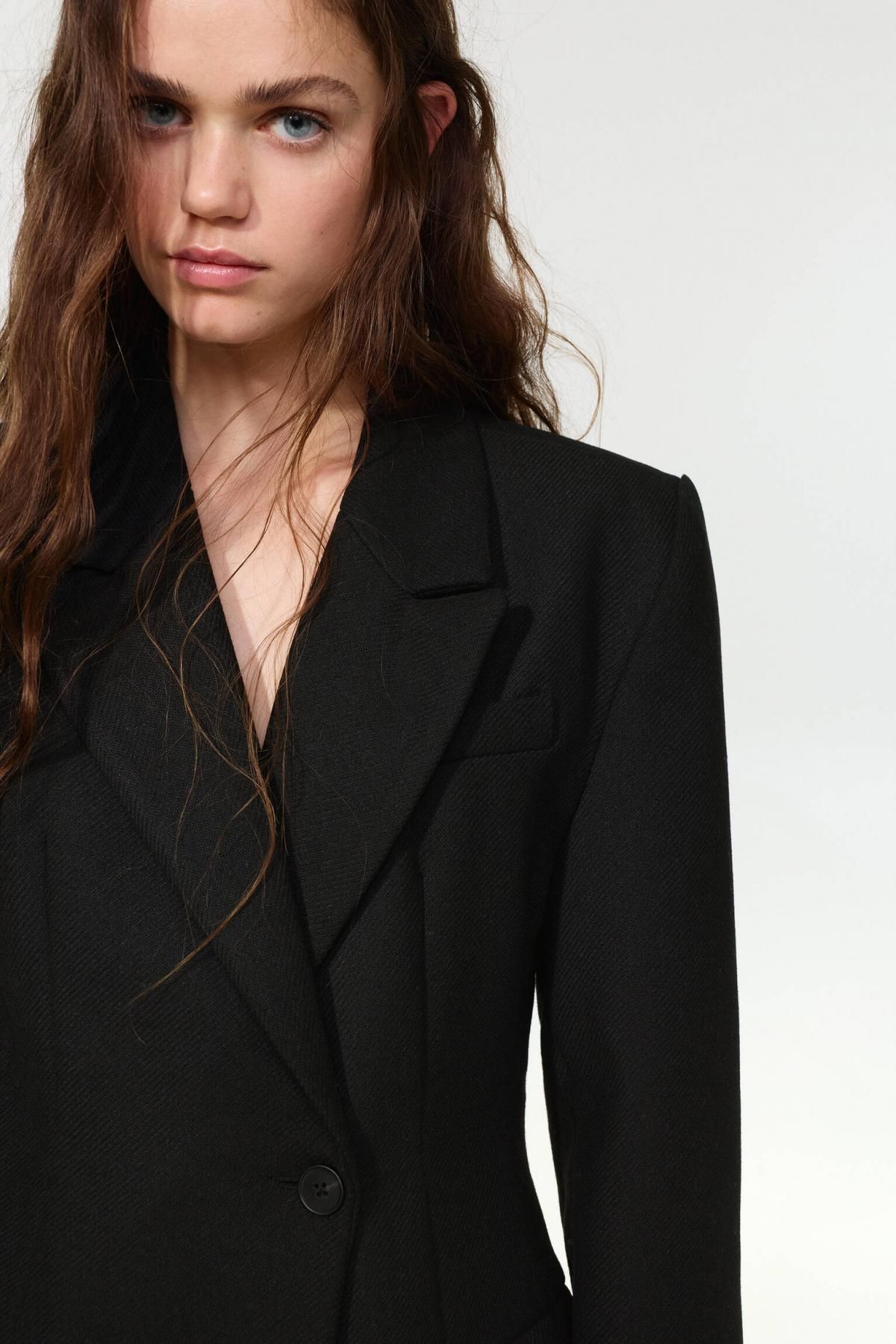 풀앤베어 펠트 텍스처 블레이저 스타일 코트 3755/360 BLACK - 상세 이미지 5