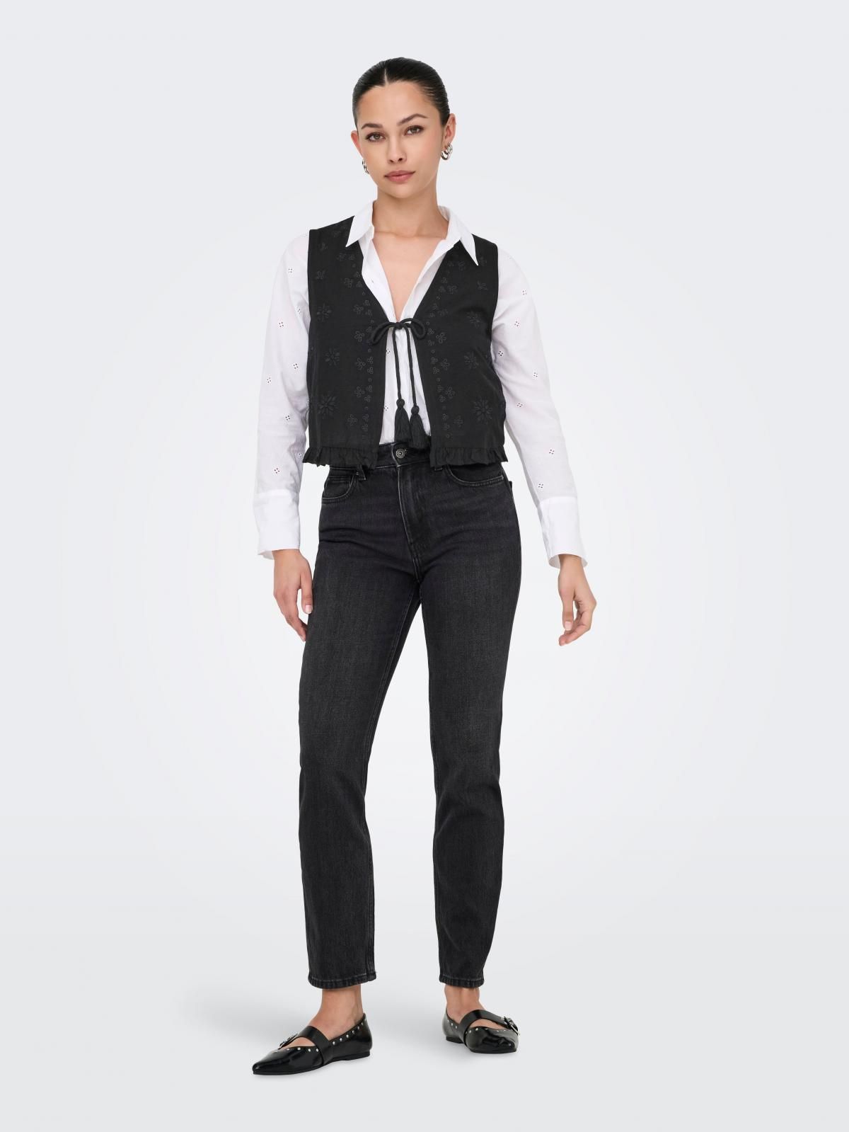 온리 브이넥 레귤러핏 베스트 15346503_2161 BLACK / BLACK - 상세 이미지 5