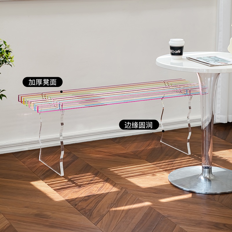 인테리어벤치 레인보우 투명의자 아크릴 카페 테라스 투명 스툴 긴의자 - 상세 이미지 5