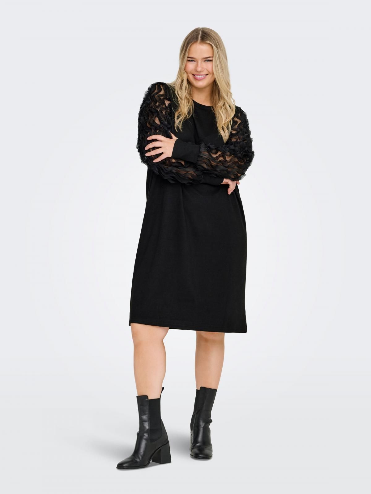 온리 빅사이즈 소프트 레이스 소매 미니 원피스 15369309_2161 BLACK / BLACK - 상품 이미지