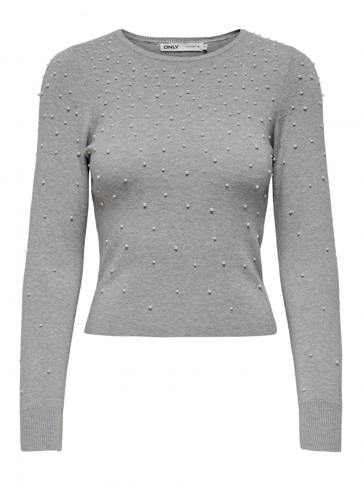 온리 진주장식 라운드넥 긴팔 니트 탑 15346656_2381_1181542 GREY / LIGHT GREY MELANGE - 상세 이미지 3