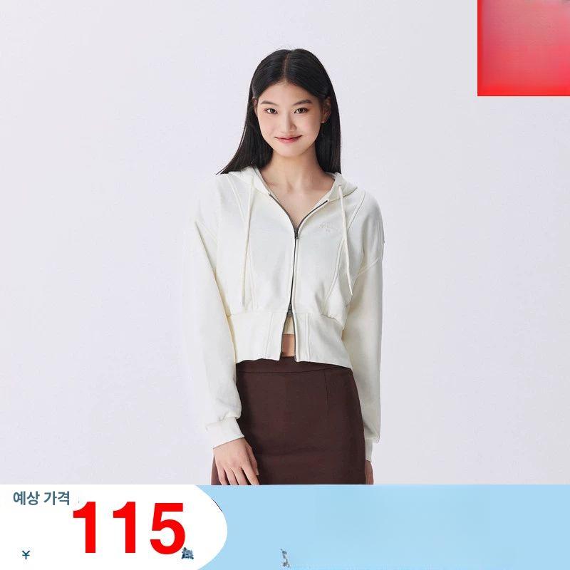 여성 크롭 양방향 지퍼 자수 재킷 가을 겨울 간절기 후드 점퍼 긴팔 아우터 그레이 조 00322 150 76A XS - 메인 이미지