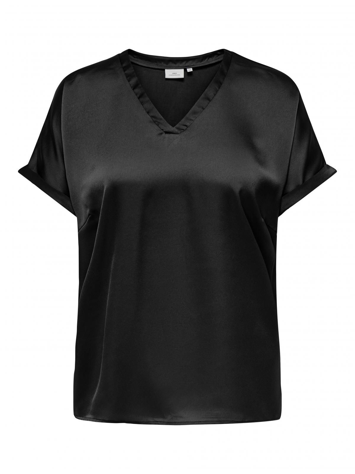 온리 테크니컬 새틴 브이넥 반팔 블라우스 15334541_2161 BLACK / BLACK - 상세 이미지 3