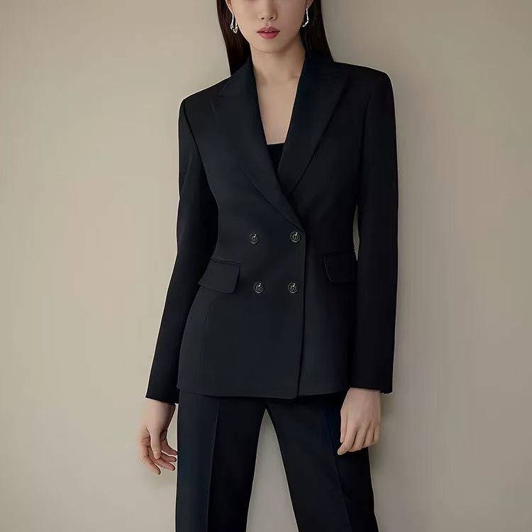 봄 가을 여성 블랙 포멀 정장 자켓 팬츠 세트 - 상세 이미지 4