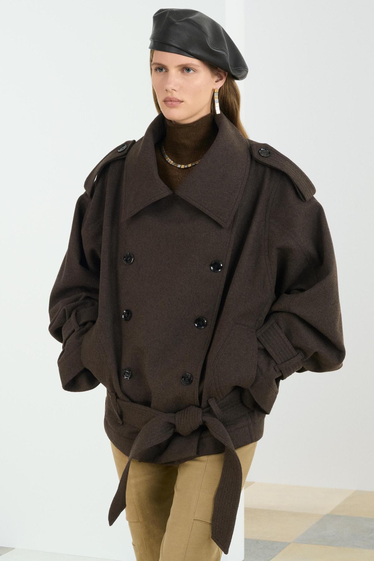 자라 크롭 테크니컬 울 숏 코트 3692/903 KHAKI - 상세 이미지 4