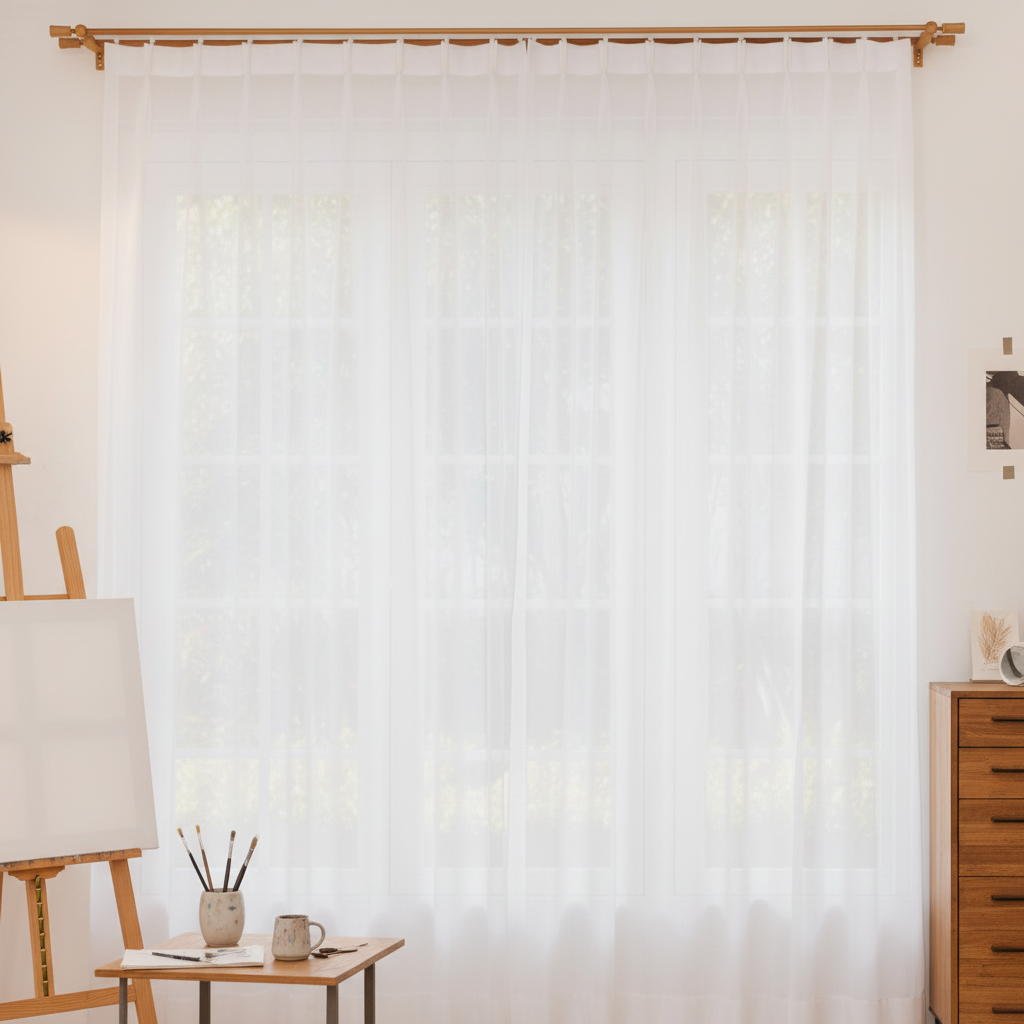 아르일랑 봄 여름 커텐 린넨 느낌 1cm 나비주름 타입 하늘하늘 이너 커튼 화이트