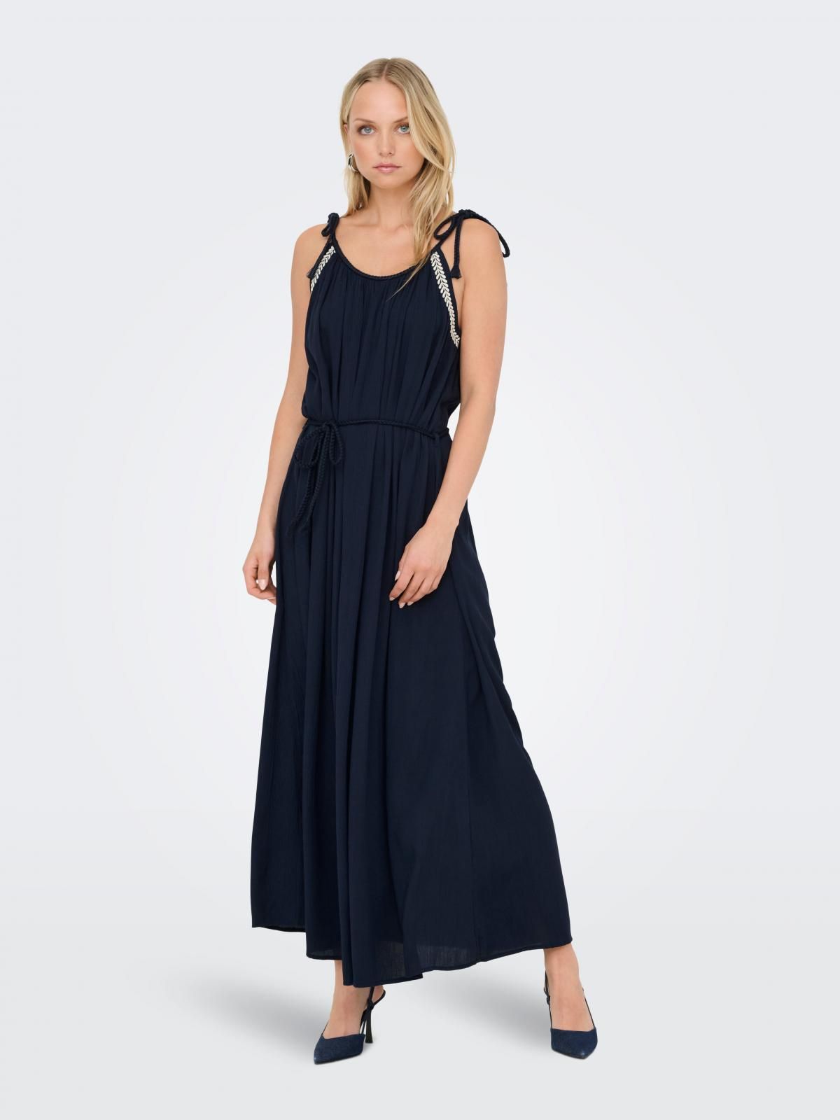 제이디와이 네이비 브이넥 스트랩 벨티드 롱 원피스 15367118_2077_1246171 - 상품 이미지