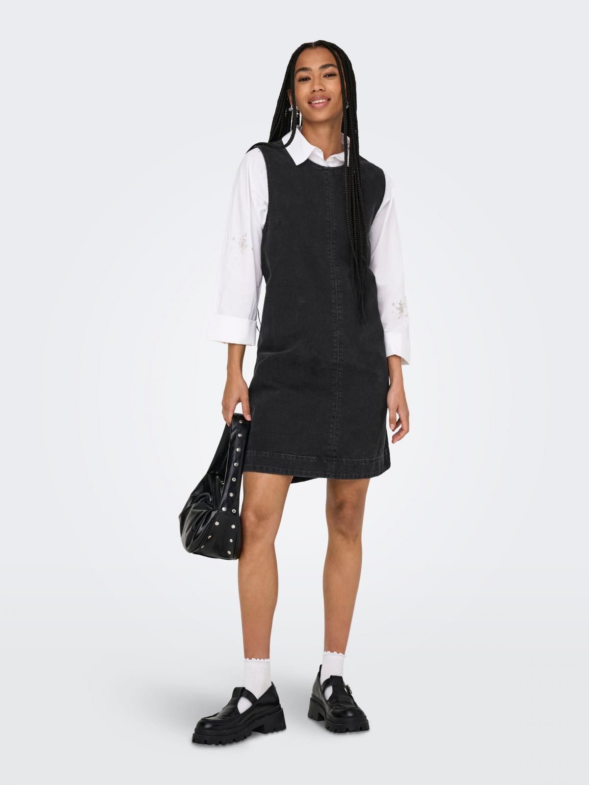 온리 데님 민소매 미니 원피스 라운드넥 15354762_8183 BLACK / WASHED BLACK - 상세 이미지 5