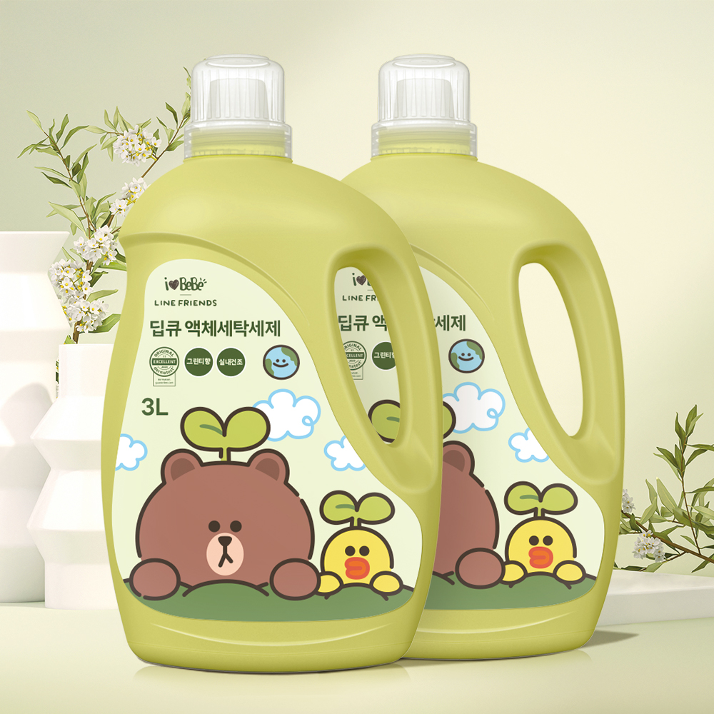 아이러브베베 라인프렌즈 세탁세제 3L 2개입 딥클린 액체형 대용량 드럼용 통돌이 겸용