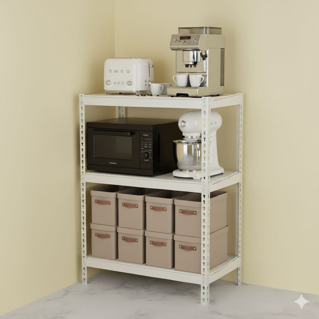 폴던스랙 올스틸 미드센추리 거실 수납장 400x400x900, 3단, 아이보리 - 메인 이미지