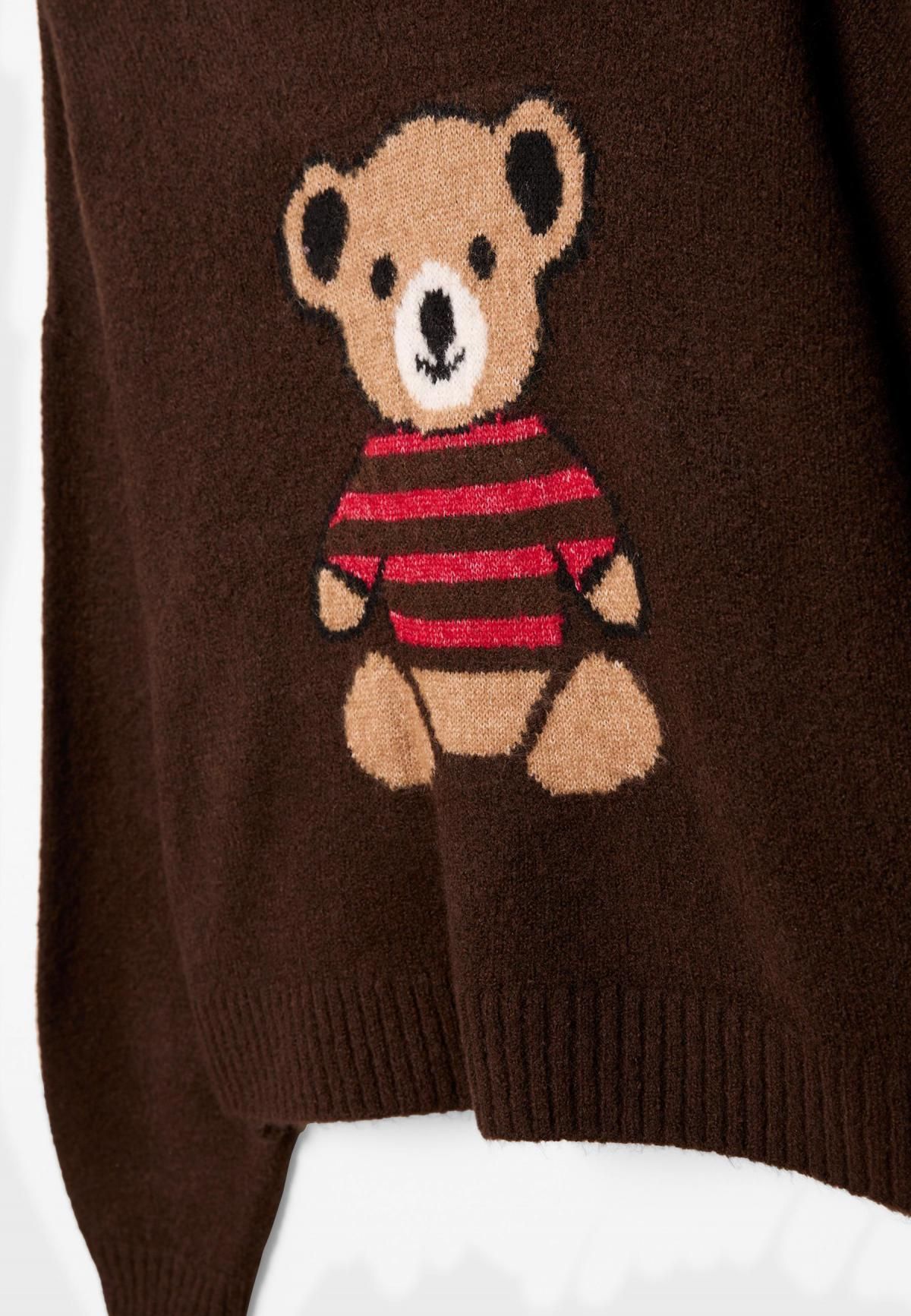 스트라디바리우스 캐주얼 인타르시아 베어 라운드넥 니트 5151/135 BROWN - 상세 이미지 3