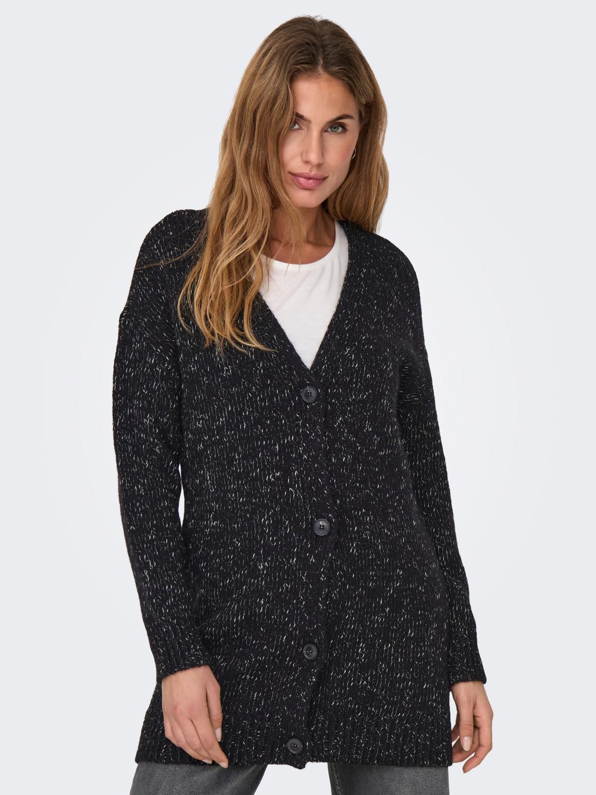 온리 브이넥 테크니컬 니트 가디건 15332949_2161_1156109 BLACK / BLACK - 상품 이미지