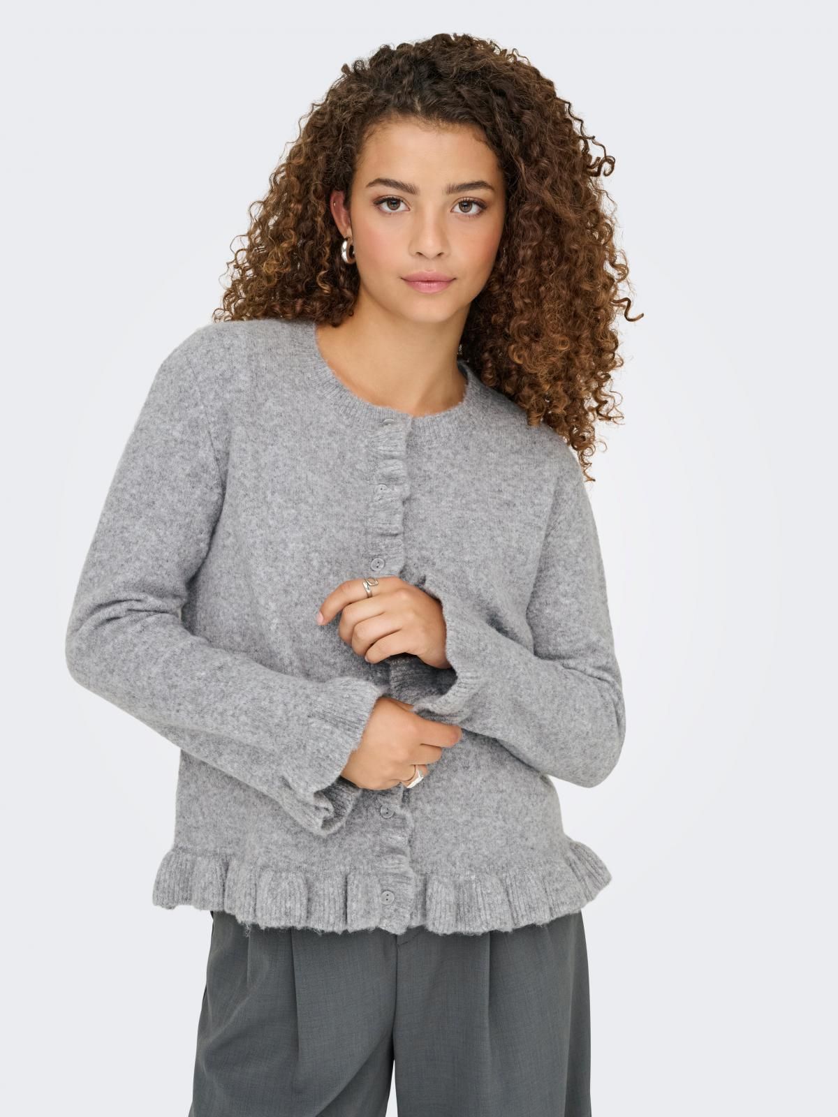 온리 플랫니트 라운드넥 프릴 카디건 15363415_2381_1235419 GREY / LIGHT GREY MELANGE - 상품 이미지