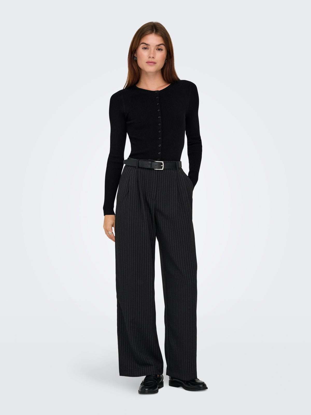 온리 슬림핏 라운드넥 니트 버튼 카디건 15367797_2161_1248360 BLACK / BLACK - 상세 이미지 5