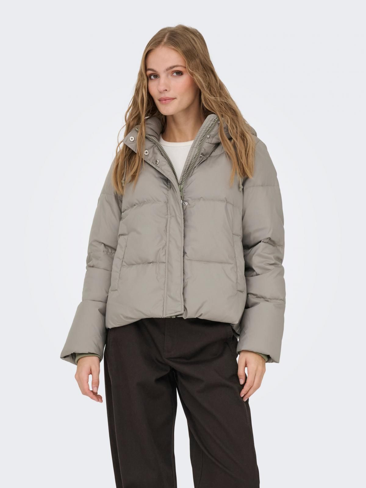 온리 테크니컬 숏 패딩 후드 다운 재킷 15316455_1641 GREY / VETIVER - 상세 이미지 2