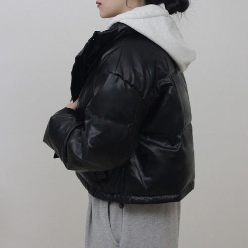 여성 겨울 하이넥 글로시 레자 덕다운 오리털 숏 패딩 이미지 6
