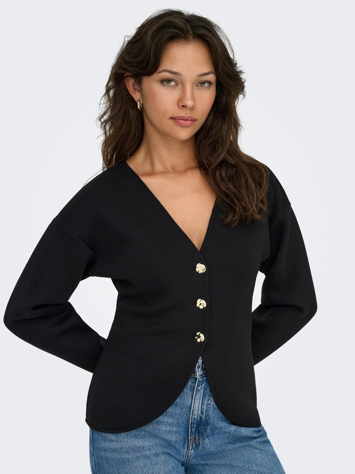 온리 베이직 브이넥 크롭 카디건 버튼 블랙 15364479_2161_1237716 BLACK / BLACK - 상품 이미지