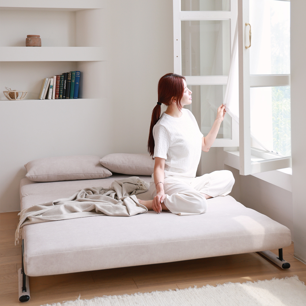 세인트블랑 벨라 갤럭시 패브릭 소파베드 간이 접이식 침대 sk 스툴미포함, 연그레이, 2인용