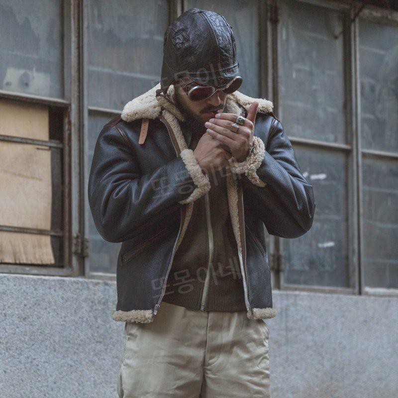 브론슨 BRONSON 세계대전 모피 비행 재킷 B-6 남성용 B6 두꺼운 가죽 커피 S - 상세 이미지 3