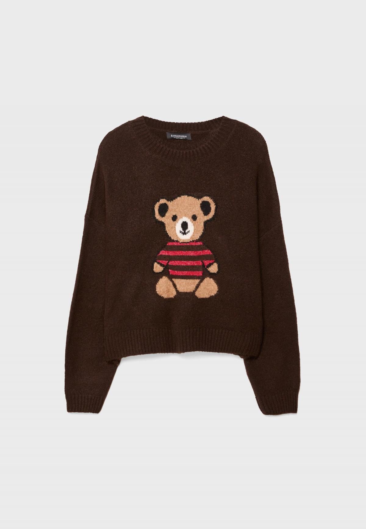 스트라디바리우스 캐주얼 인타르시아 베어 라운드넥 니트 5151/135 BROWN - 상품 이미지