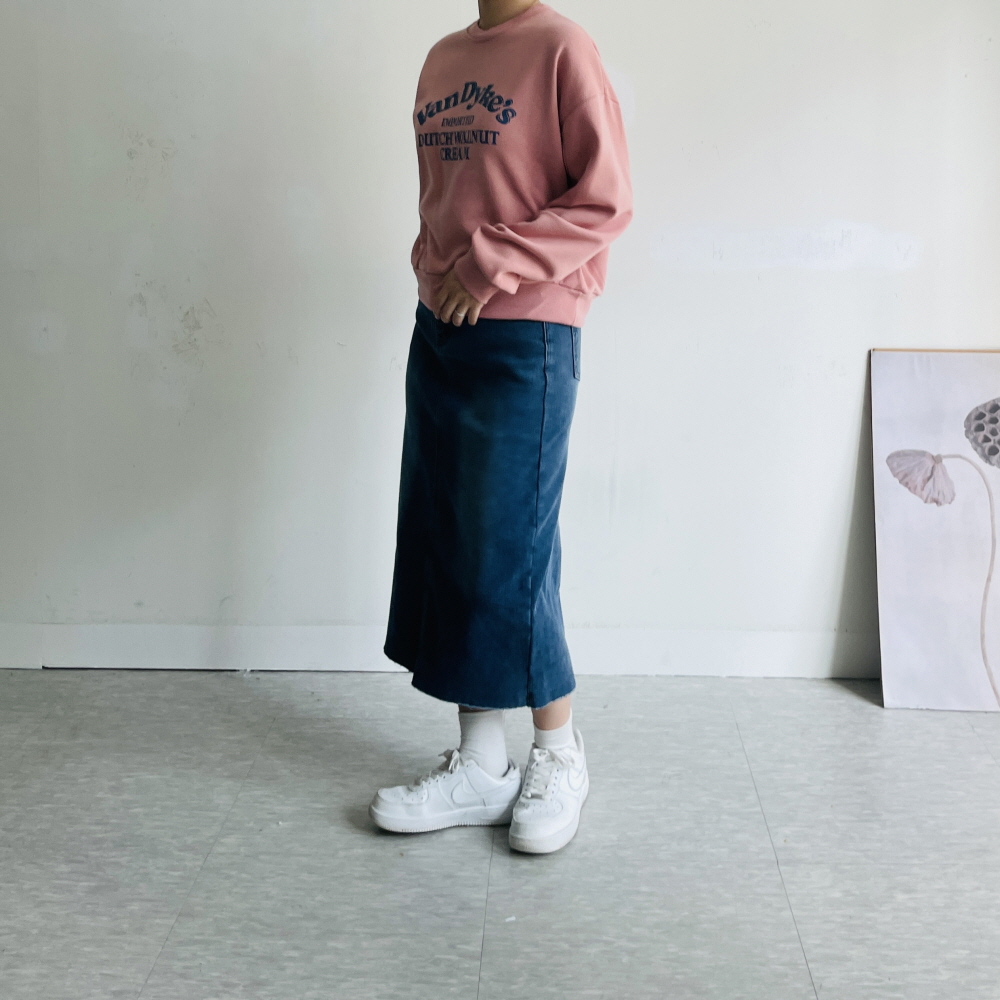 융기모스커트 청치마 겨울 밴딩 H라인 뒷트임 데님 롱스커트 - 상세 이미지 3