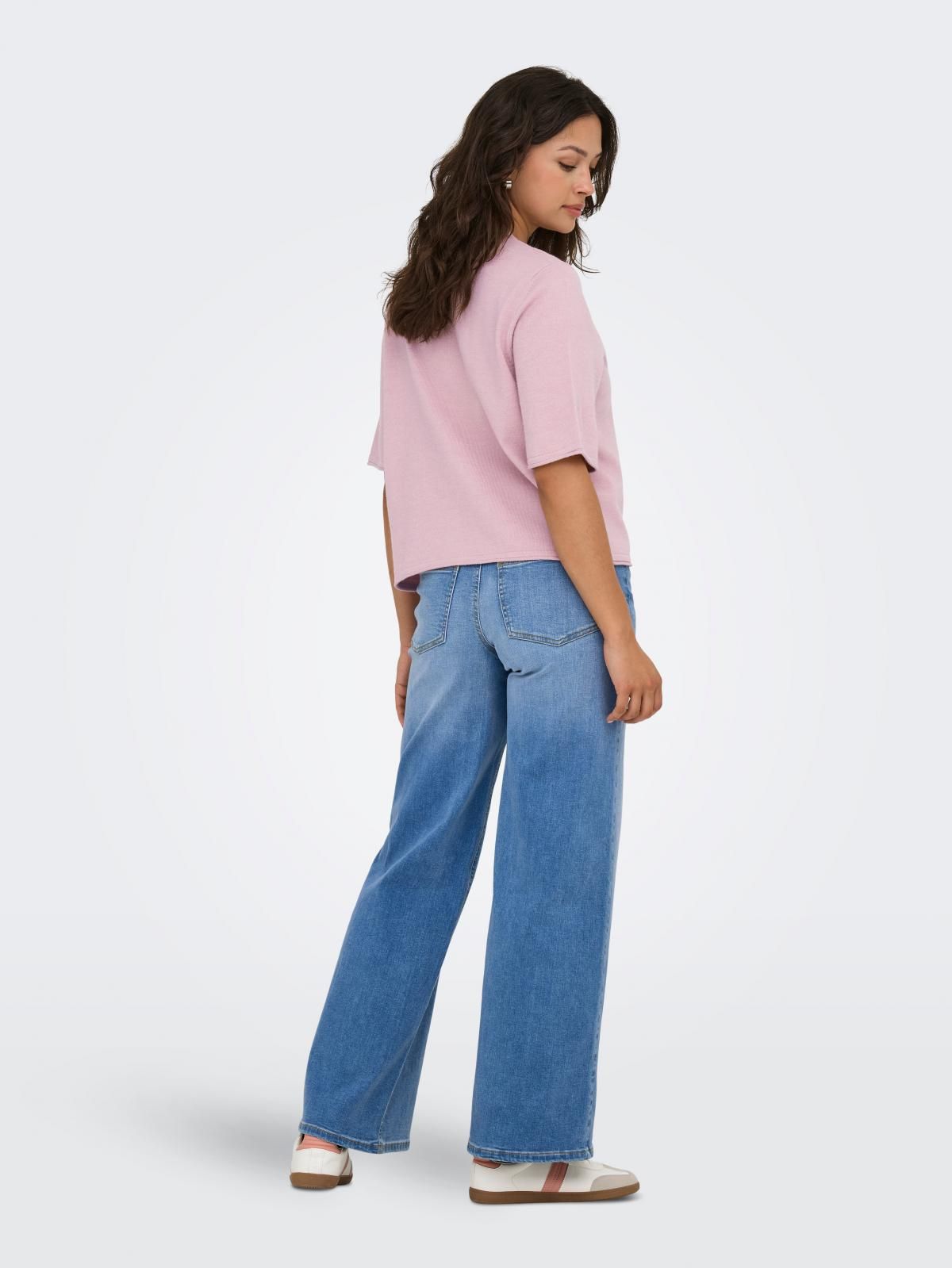 온리 라운드넥 니트 반팔 버튼 숏 가디건 15357001_990 ROSE / PALE MAUVE - 상세 이미지 3