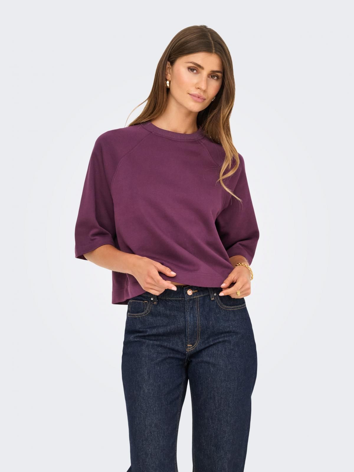 온리 베이직 라운드넥 테크니컬 맨투맨 15365101_1045 PURPLE / MAUVE WINE - 상품 이미지