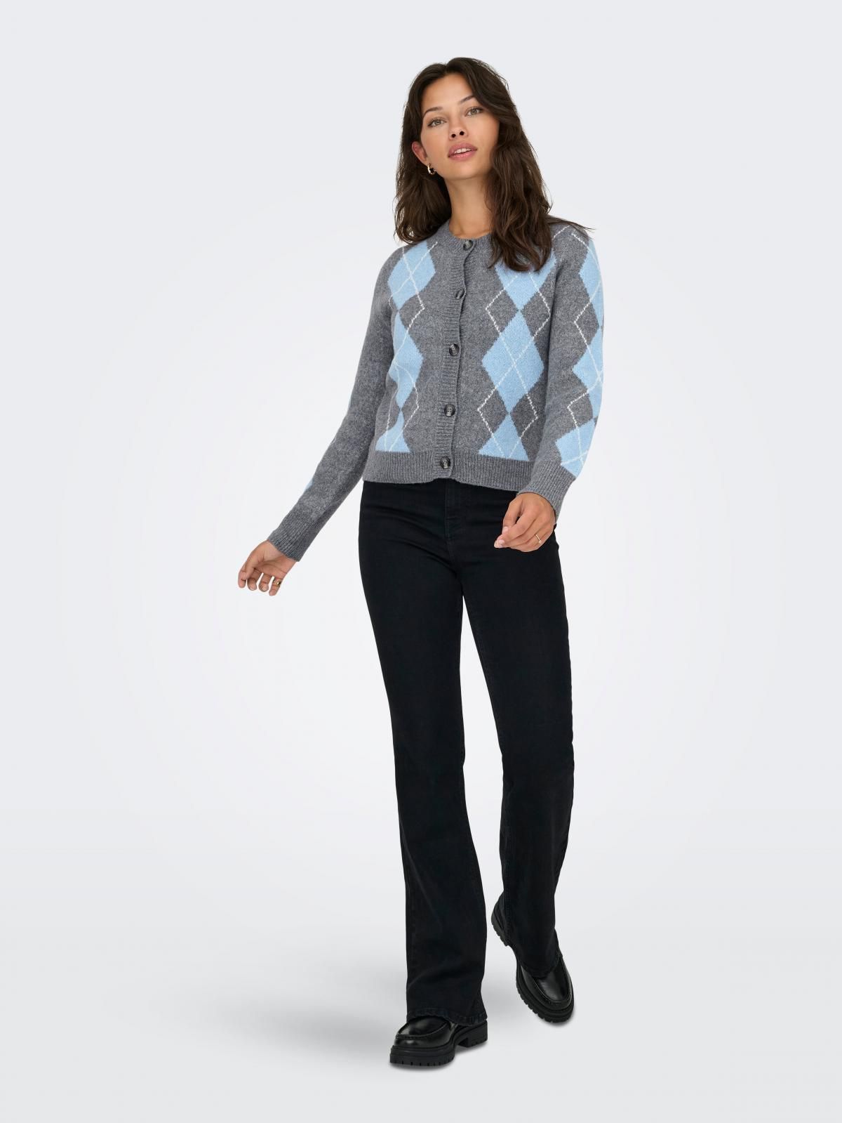 온리 아가일 라운드넥 니트 카디건 15366045_2382_1253237 GREY / MEDIUM GREY MELANGE - 상세 이미지 5