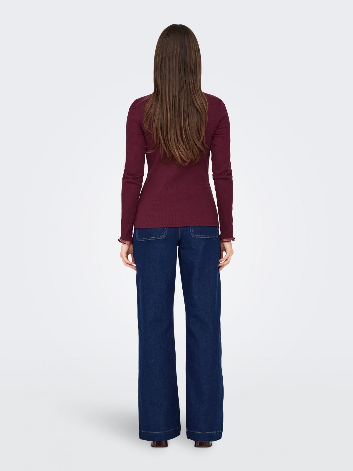 온리 레이스 라운드넥 긴팔 티셔츠 버건디 15277888_1013 PURPLE / BURGUNDY - 상세 이미지 3
