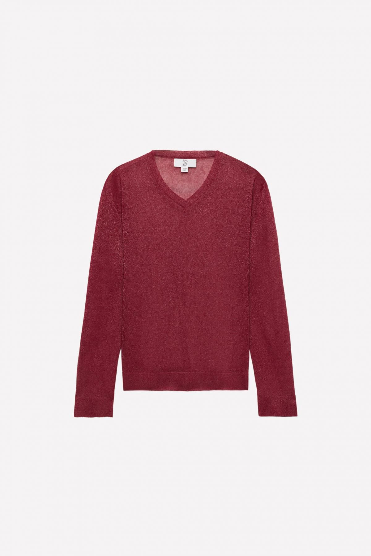 자라 시스루 브이넥 니트 탑 X 루도빅 드 생 세르냉 7140/360 BURGUNDY - 메인 이미지