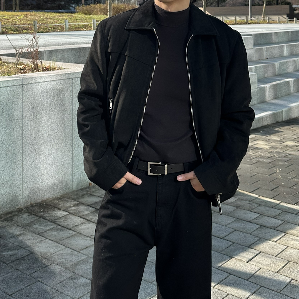 남자스웨이드자켓 오버핏 투 웨이 집업 누빔 남자겨울자켓 - 메인 이미지