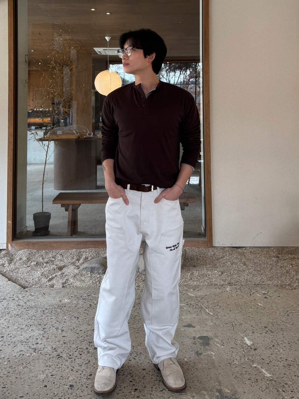 (남녀공용) 그로 세미와이드 코튼 카펜터 팬츠 / 아메카지 워크웨어 화이트 블랙 면바지 - 상세 이미지 2