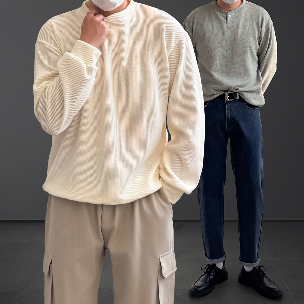 1+1 무지맨투맨 헨리넥 헨리넥긴팔티 - 상품 이미지