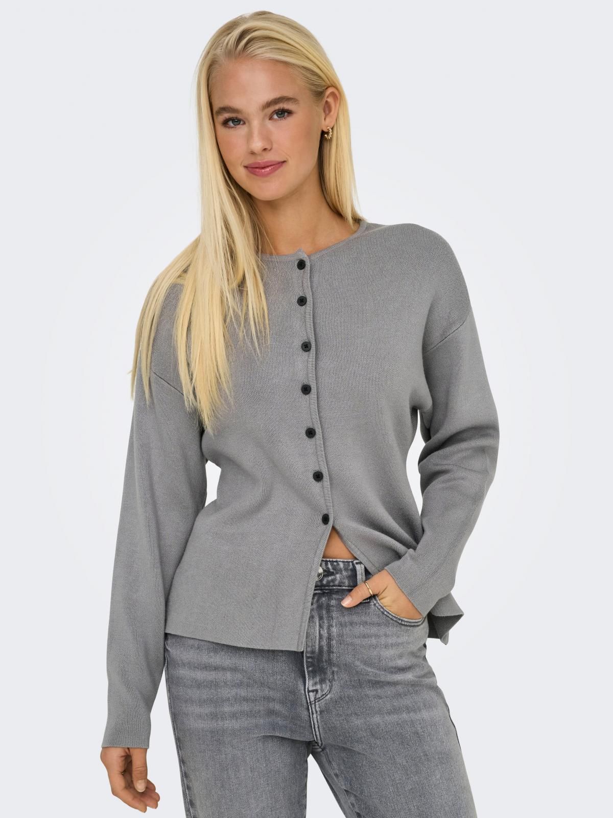 온리 라이트그레이 라운드넥 니트 가디건 15358670_2381 GREY / LIGHT GREY MELANGE - 상품 이미지