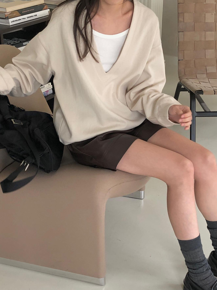 하이웨스트 레더 반바지 밴딩 여성 반바지 3부 4부 세미 밴딩 와이드팬츠 여자 숏팬츠 이미지 8