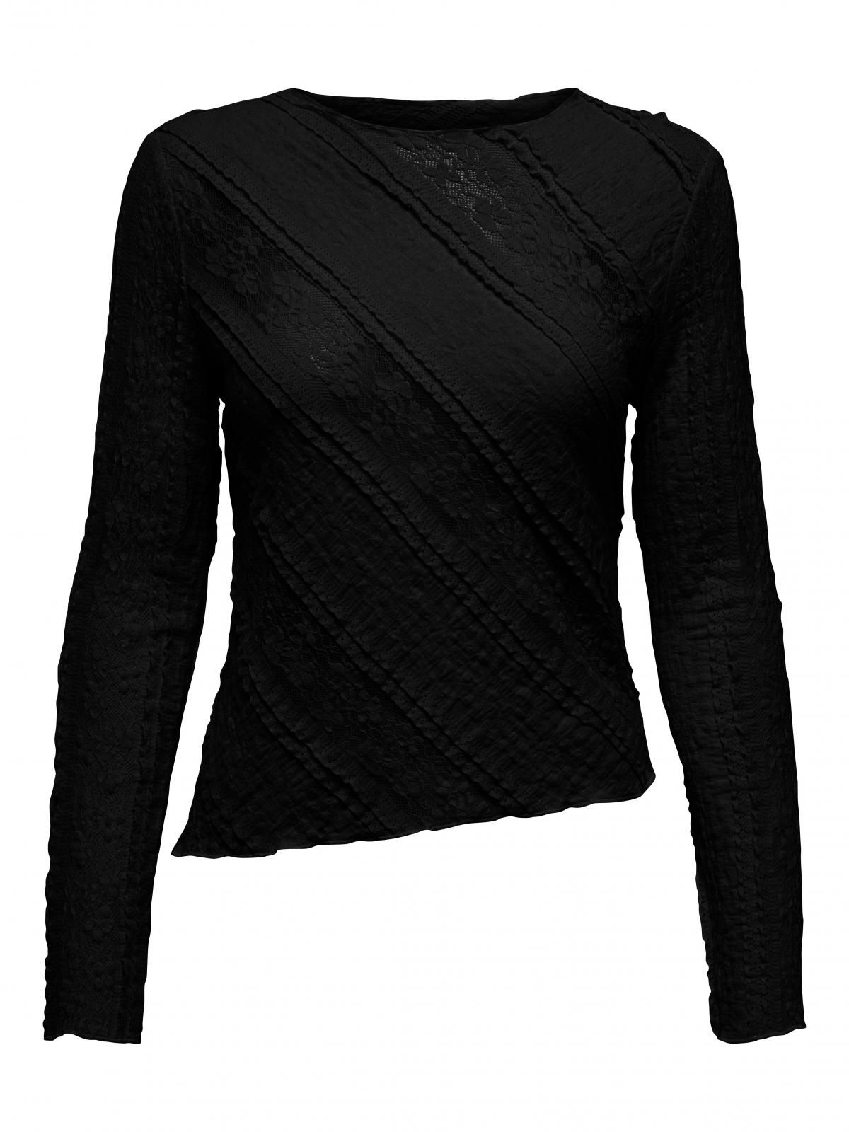 온리 레이스 디테일 블랙 긴팔 티셔츠 15370569_2161 BLACK / BLACK - 상세 이미지 3