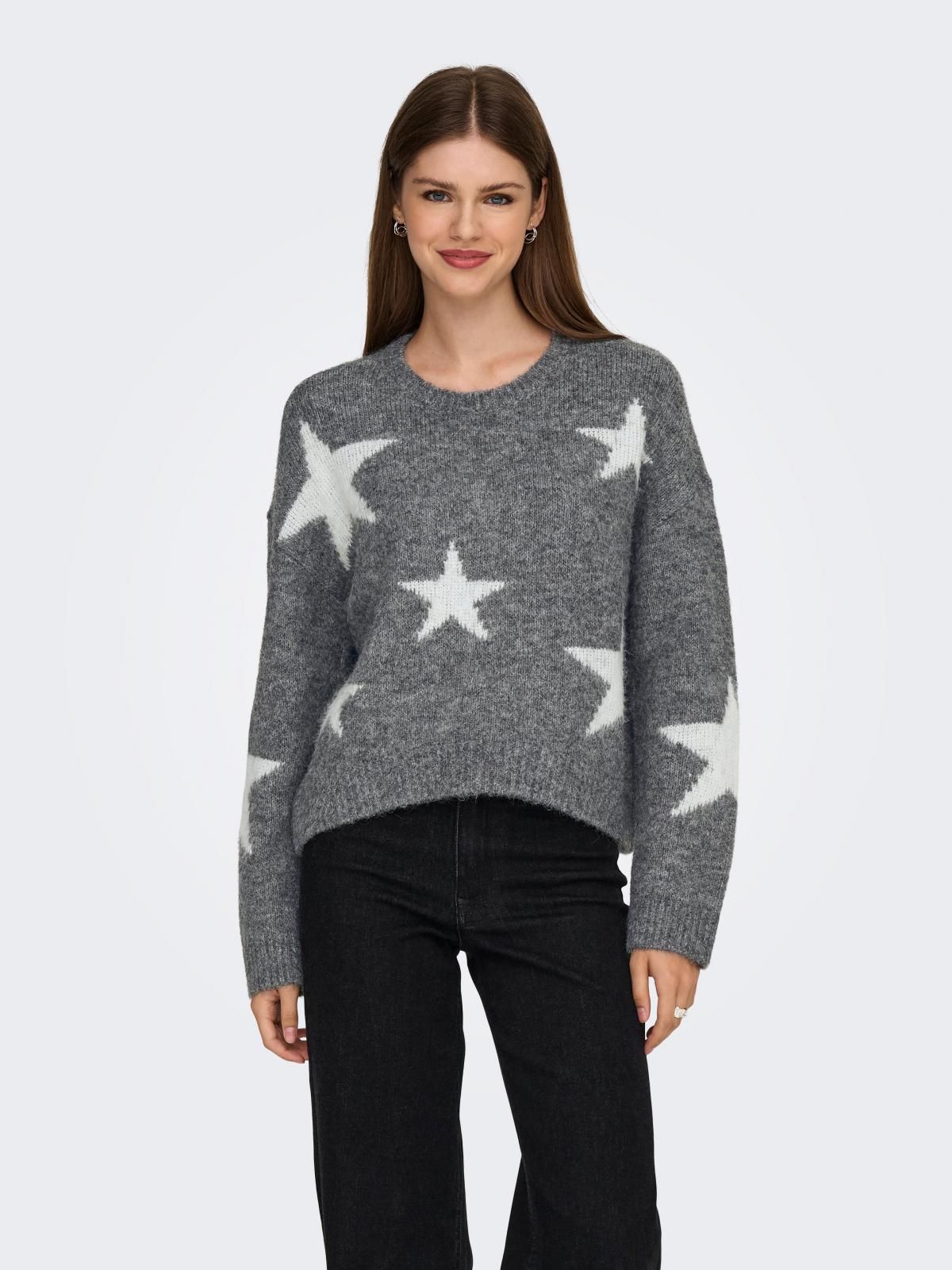 온리 스타패턴 라운드넥 니트 스웨터 15353125_2383_1201749 GREY / DARK GREY MELANGE - 상품 이미지