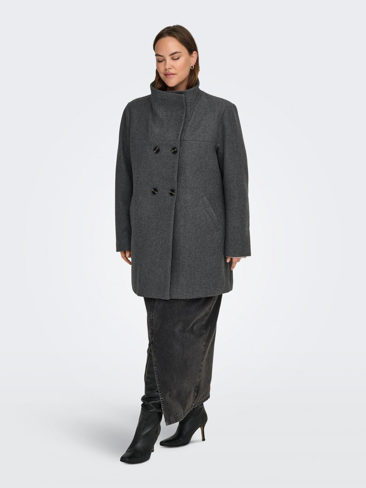 온리 빅사이즈 테크니컬 더블 코트 15370476_2383 GREY / DARK GREY MELANGE - 상세 이미지 5