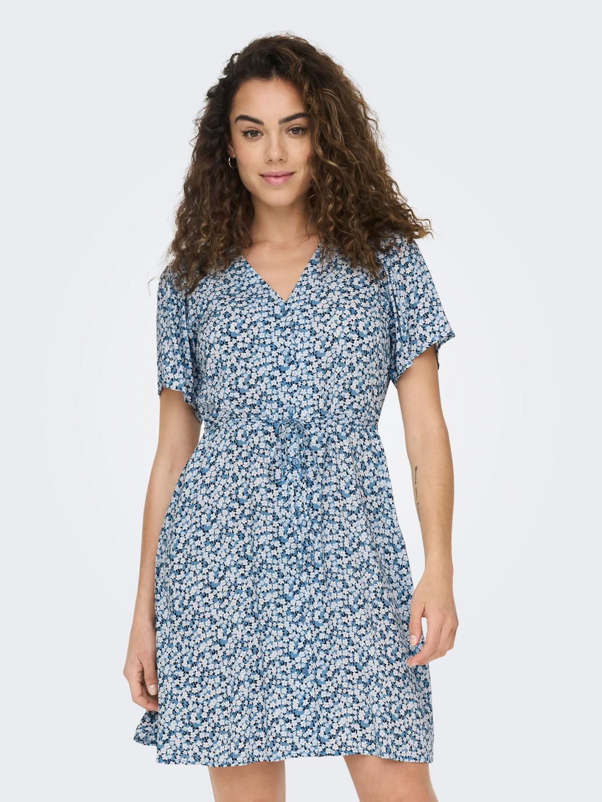 온리 플라워 패턴 브이넥 미니 원피스 15237382_1348_979282 BLUE / PROVINCIAL BLUE - 상품 이미지