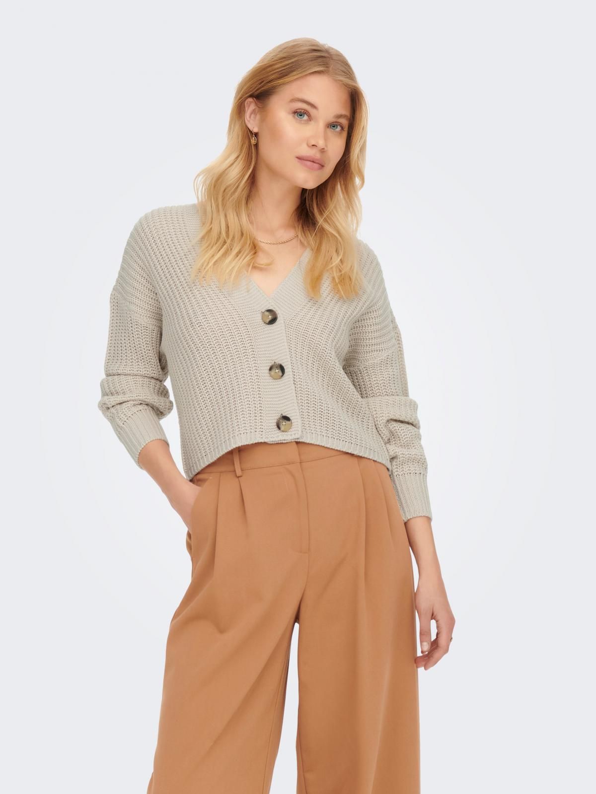 온리 테크니컬 니트 브이넥 카디건 15211521_115 BEIGE / PUMICE STONE - 상품 이미지