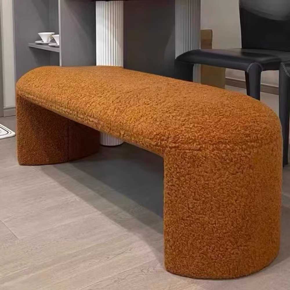거실 벤치의자 양털 소재 포근한 인테리어 소파형 오렌지 60x35x45cm - 상품 이미지
