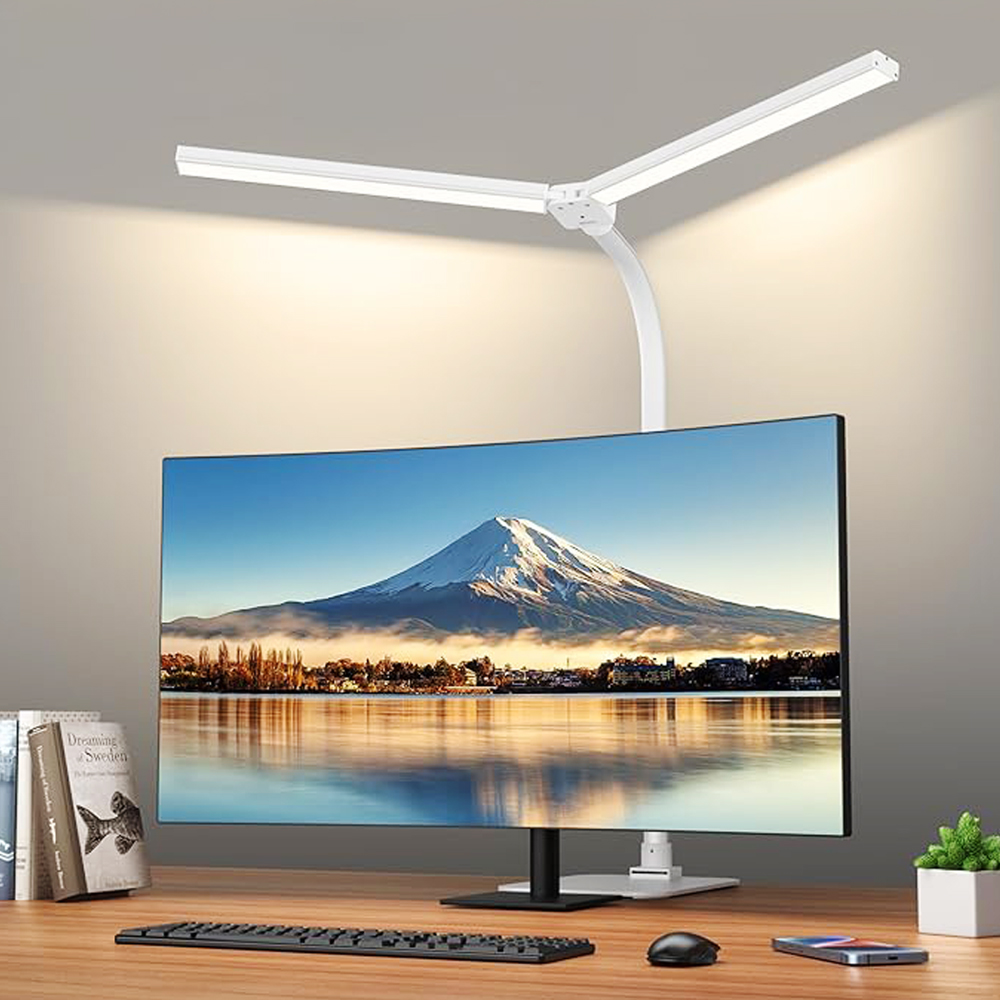 번개표 몬스터라이트 듀얼헤드 LED 스탠드 800mm 클램프형 모니터조명 10단밝기 리모컨 이미지 3