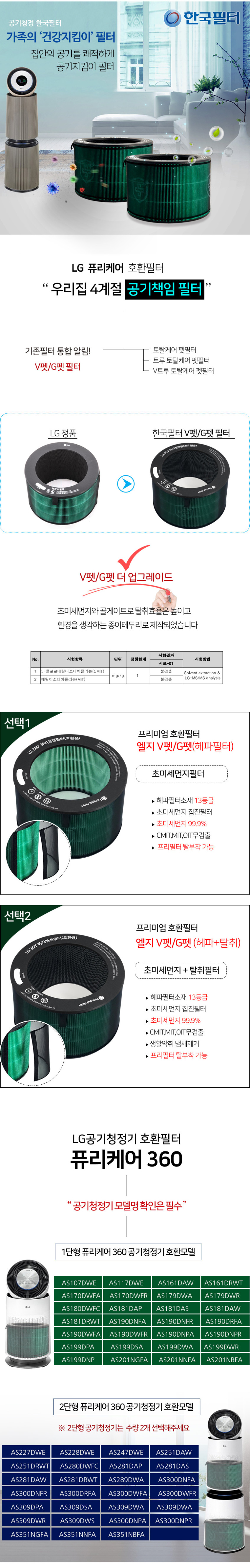 한국필터 엘지 공기청정기 필터 퓨리케어 360 V펫 G펫 필터 헤파 AS181DAW 판매처 상세 정보 이미지 3
