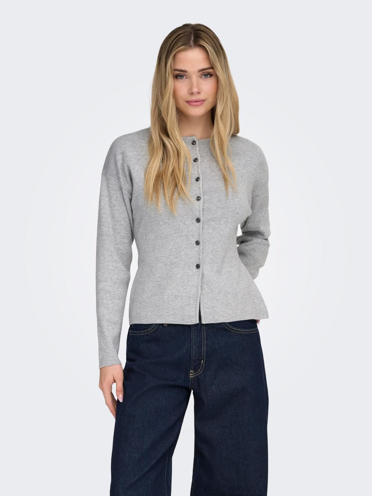온리 베이직 플랫니트 라운드넥 카디건 15370435_2381_1258015 GREY / LIGHT GREY MELANGE - 상품 이미지