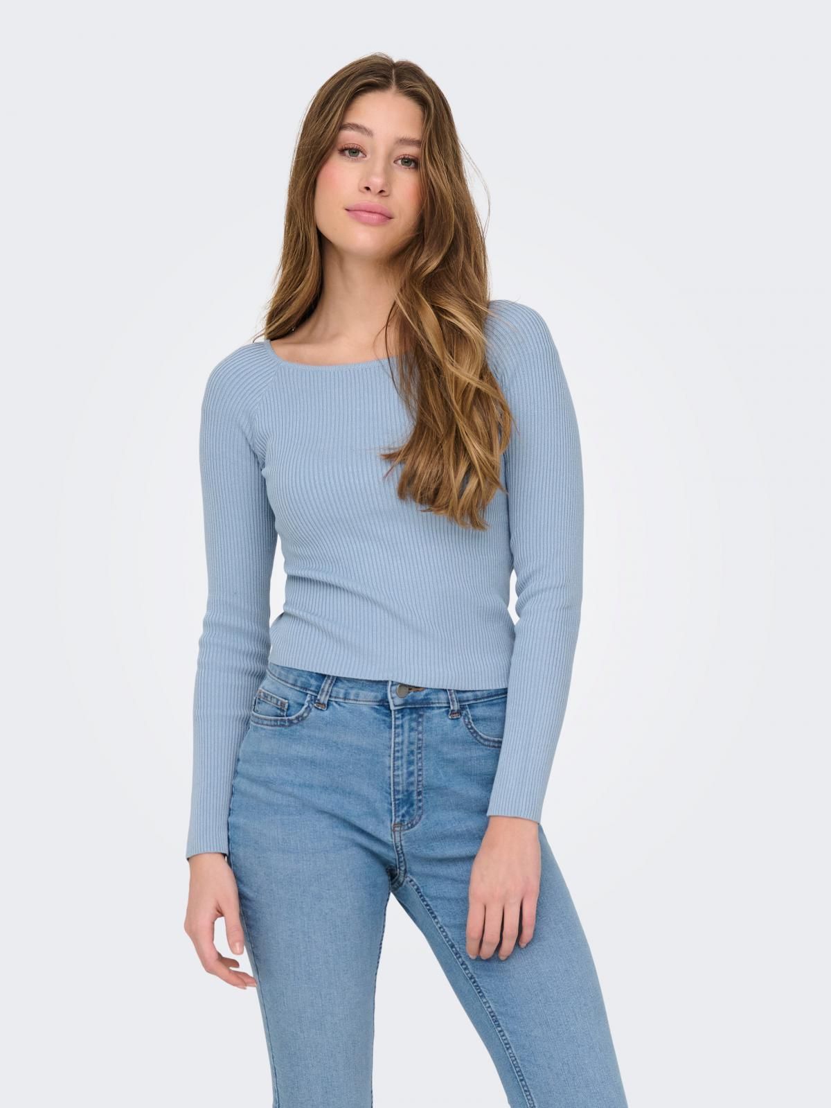 온리 테크니컬 플렉서블 크롭 보트넥 니트 15341778_3013 BLUE / SOFT CHAMBRAY - 상품 이미지