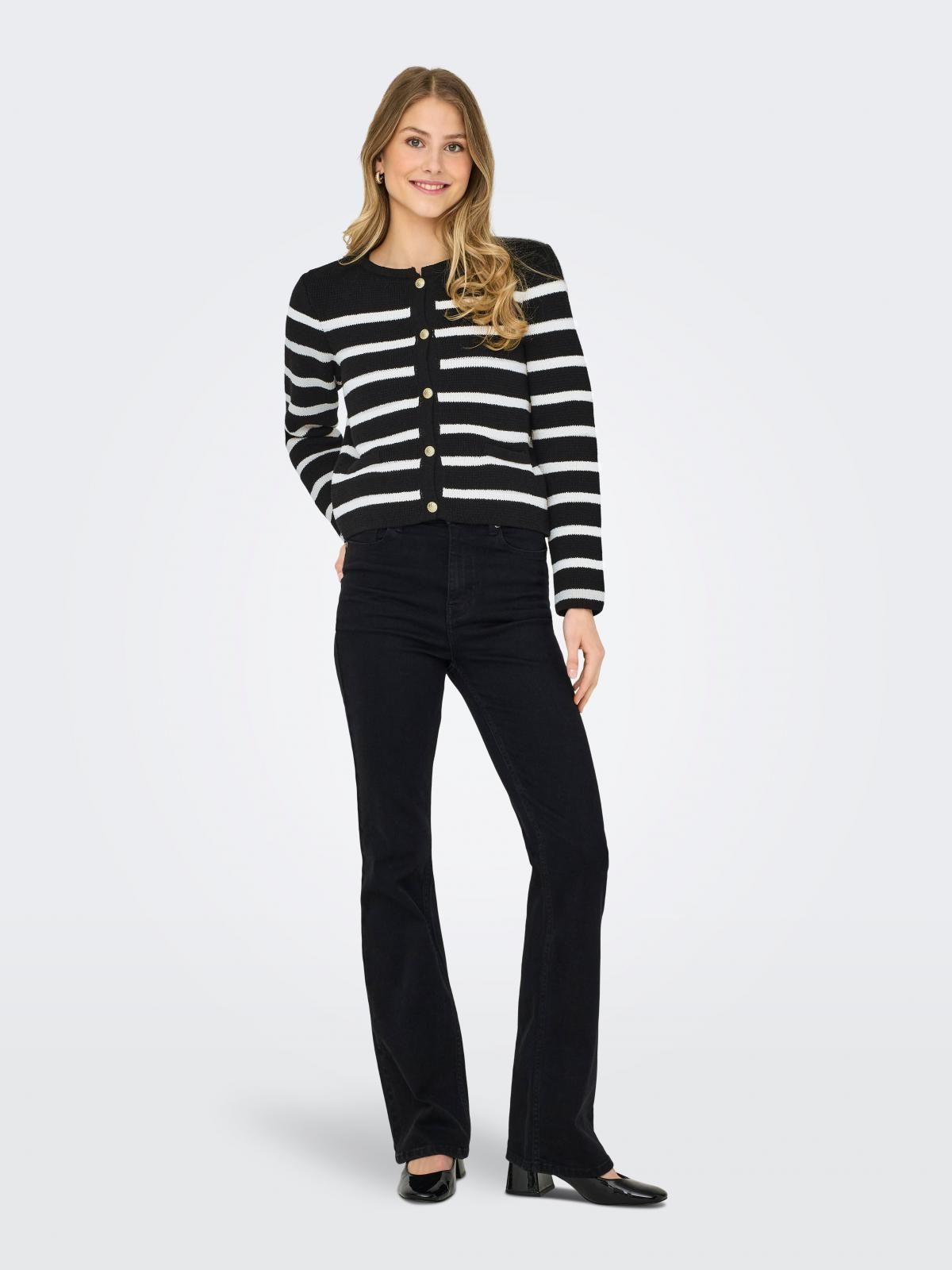 온리 스트라이프 베이직 라운드넥 카디건 15343803_2161_1177225 BLACK / BLACK - 상세 이미지 5
