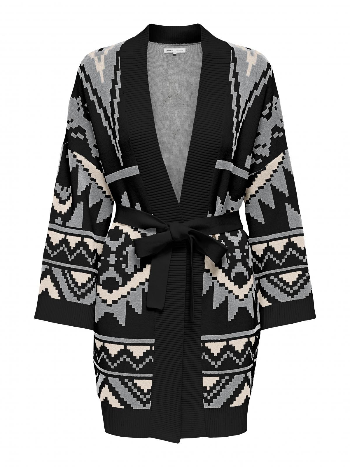 온리 에스닉 패턴 브이넥 니트 카디건 벨트 15362607_2161_1233798 BLACK / BLACK - 상품 이미지