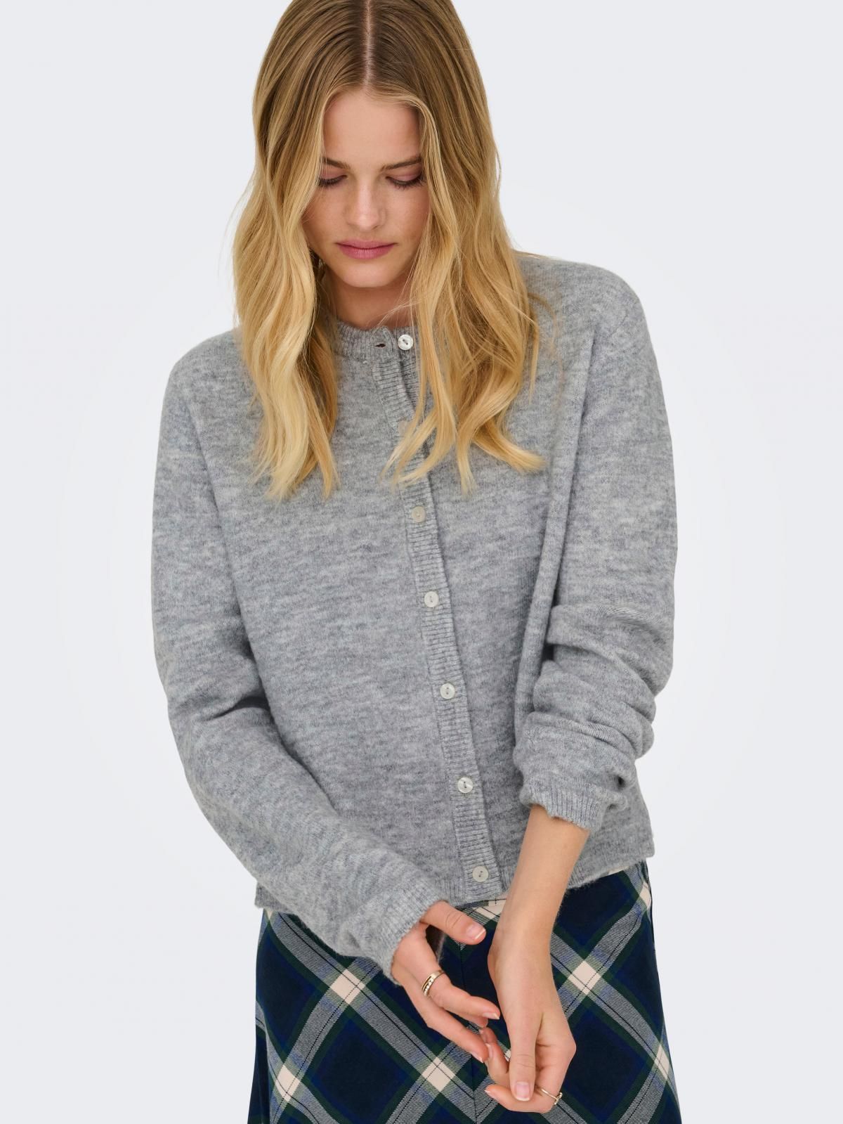 온리 라운드넥 베이직 소프트 카디건 15368980_2382 GREY / MEDIUM GREY MELANGE - 상품 이미지